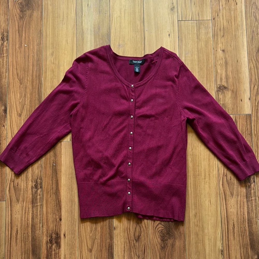 White House Black Market Burgundy Knit Cardigan Sweater